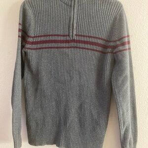 Epic Threads boys Zip-Up Gray Sweater with Maroon Stripes